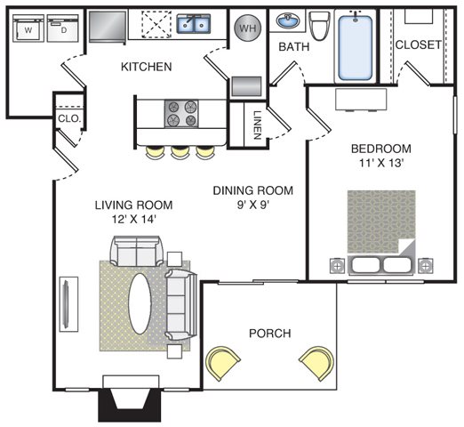 1 bedroom 1 bath Floor Plan Rio - The Pointe at Canyon Ridge 1 bedroom 1 bath Floor Plan Rio - The Pointe at Canyon Ridge